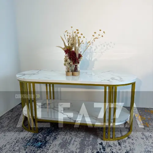 Meja tamu SHALLOW aesthetic motif marmer, Meja ruang tamu bulat minimalis set aesthetic Furniture Besi