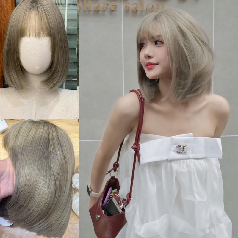 DJ-18 Tóc bộ nguyên đầu vic nâu khói Wig Tóc Giả Women