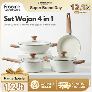 [CREHOM] freemir Set Wajan 4 in 1 Wajan Anti Lengket Premium Goreng/Rebus/Tumis/Panggang Multifungsi Kitchenware Premium