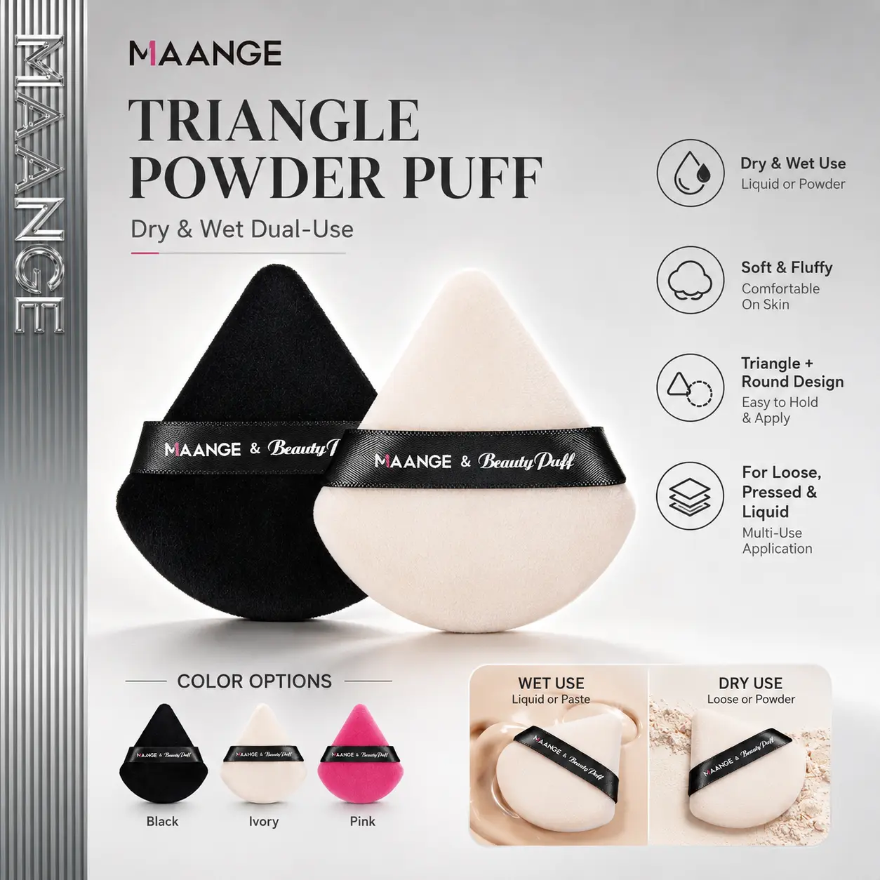 MAANGE 2 PCS Spons Bedak Powder Puff Segitiga Pizza Shape Sponge 51177