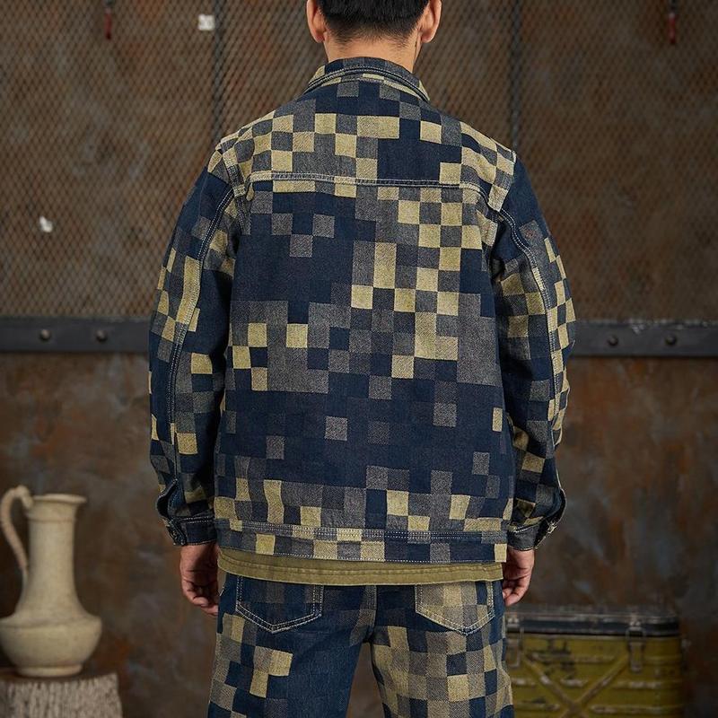 Product Introduction of Mã 069. Áo khoác Jean Nam, Hoạ Tiết Caro Đan Xen, Denim Không Co Giãn 5