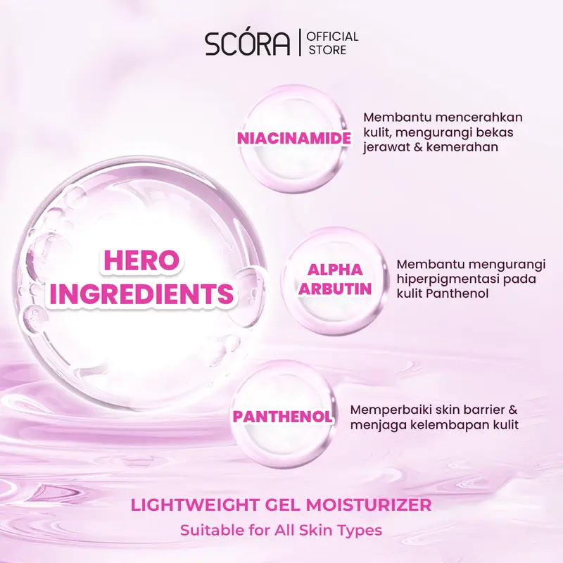 [Hero] PAKET GLOW ANYTIME-SCORA 5% Niacinamide Hydramoist Gel with Alpha Arbutin & Panthenol 45ML + SCORA Sheer Glow Tone Up Cream 30 Gr + SCORA Gentle & Soothe Micellar Cleansing Water 100 ml + SCORA Gentle Low pH Cleanser 2