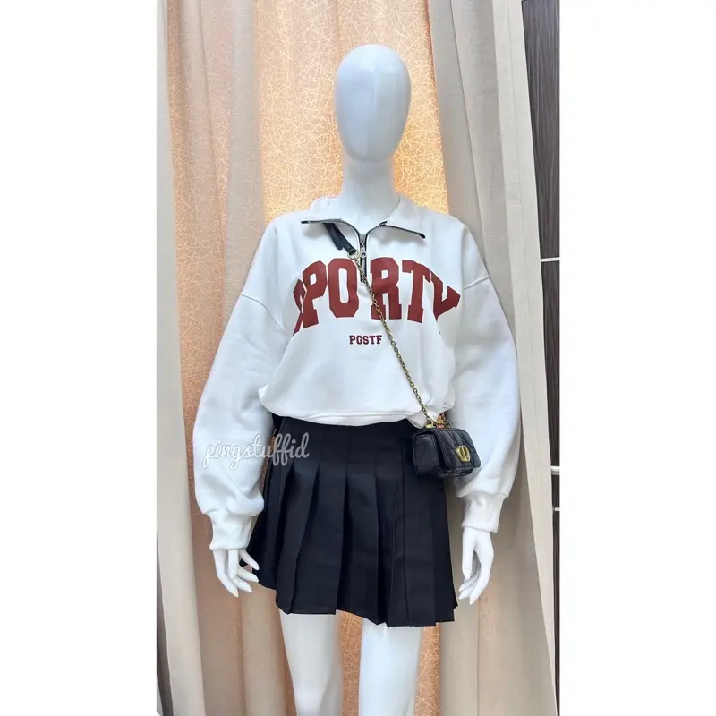 [NEW] SPORTY Halfzip Crop Oversize Sweater Crop Wanita 1
