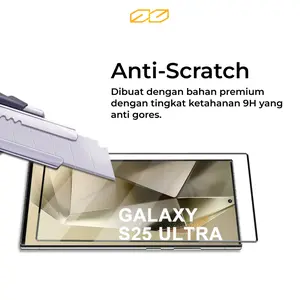 Octagoods Tempered Glass Samsung Galaxy S25 Ultra Plus 9H Kekerasan Full Cover Anti Goresan Oleophobic Coating Clear HD Protector untuk Galaxy S25 Series Original case bening