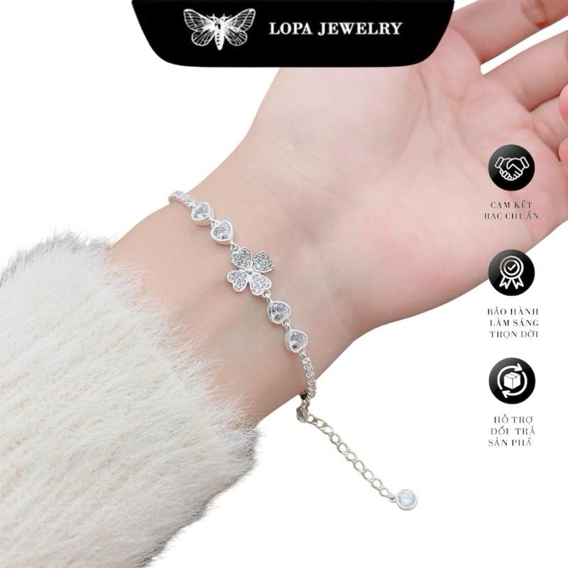 [ Hộp Xinh] Lắc tay 4 lá nửa xích bạc ta LoPa dáng vừa xinh, nửa thân nửa xích nhẹ nhàng tinh tế sk93