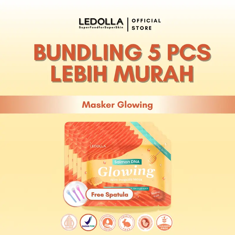 LEDOLLA - 5PCS Masker Salmon DNA Glowing With Propolis Extract | Skin Barier Kulit Bertekstur| Masker Organik Bubuk Mengatasi Chicken Skin |Masker Untuk Pori-Pori dan Mencerahkan| Masker Wajah Glowing |Hyaluronic Acid Skincare Gradakan BPOM | Free Spatula 0