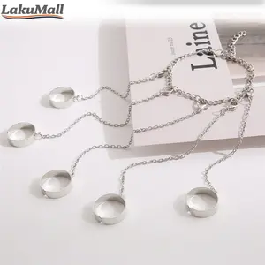 Desain Rantai Daun Silver Gelang 5 Cincin Gaya Hip Hop Kombinasi Geometris Untuk Penampilan Fashionable