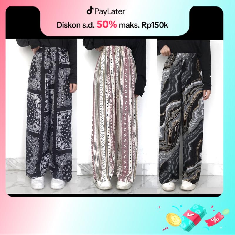 Celana Motif Wanita Kallyoutfit Rayon Kulot Panjang Part 2 Katun Linen Garis Kain