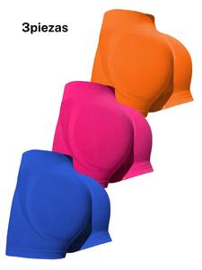 Shorts de yoga para mujer de cintura alta sin costuras en múltiples colores que realzan el glúteo; shorts deportivos cómodos de color sólido para ejercicio y fitness