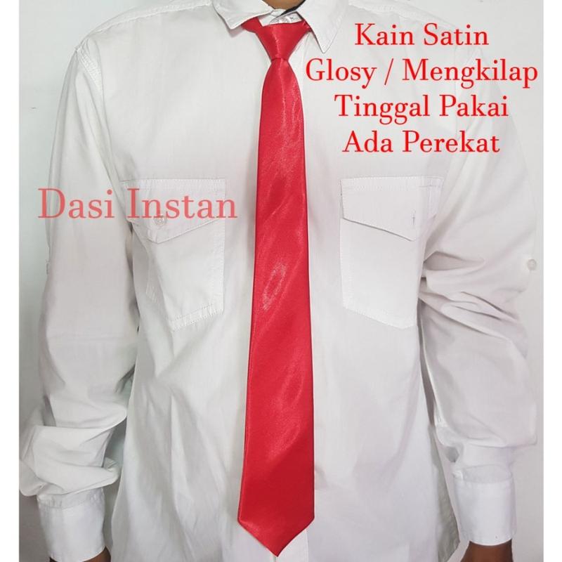 Dasi Merah Polos Instan Satin Kantor Simpul Panjang Pria Wanita 3