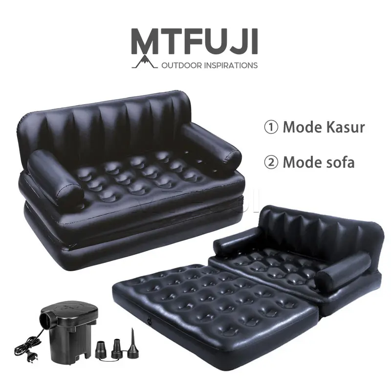 Kasur tiup camping Sofa hitam dalam ruangan 5 -in -1 Sofa Mendukung pompa tiup listrik