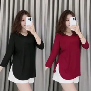 Kaos Jumbo Oversize Lengan 7/8 - kaos wanita jumbo lengan panjang- kaos murah oversize /kaos jumbo oval lengan panjang