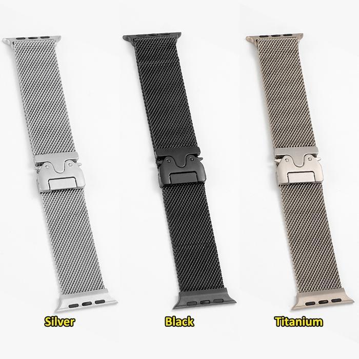 Strap iWatch Natural Titanium Loop Snap-On Mechanism Stainless Steel Band Smartwatch untuk Apple Watch Series 1st Gen 1 2 3 4 5 6 7 8 9 10 11 SE SE2 SE3 Ultra Ultra2 Ultra3 38mm/40mm/41mm/42mm/44mm/45mm/46mm/49mm