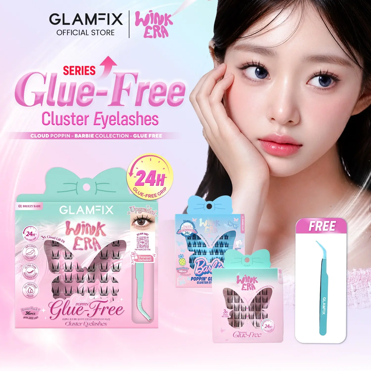 [FREE TWEEZER]GLAMFIX Wink Era Poppin' Glue-Free Cluster Eyelashes Bulu Mata Palsu Eyelash Extension Individual Lashes Langsung Tempel 9-14mm Tanpa Lem Fake Lashes Bulmat Natural Douyin Look