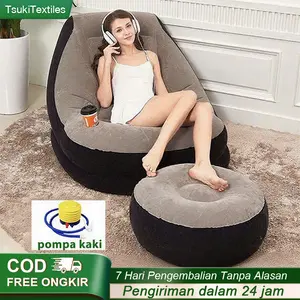 Free Pompa Sofa Angin Santai  Kursi Santai Dengan Sandaran Kaki Sofa tiup single,Sofa berkemah luar ruangan, sofa portabel, mudah disimpan, tidak memakan tempat
