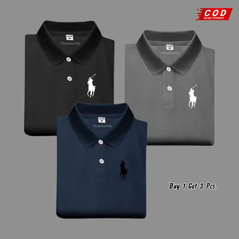 Paket 3 Pcs Kaos Polo Shirt Kerah Polos / Kaos Polo Pria Lengan Pendek Premium Quality 1