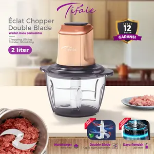 [NABUNG AKHIR DECEMBER][PEACH] Tifale Éclat Chopper 2L – Penggiling Daging & Bumbu Estetik Low Watt (Double Blade, Kaca Premium)