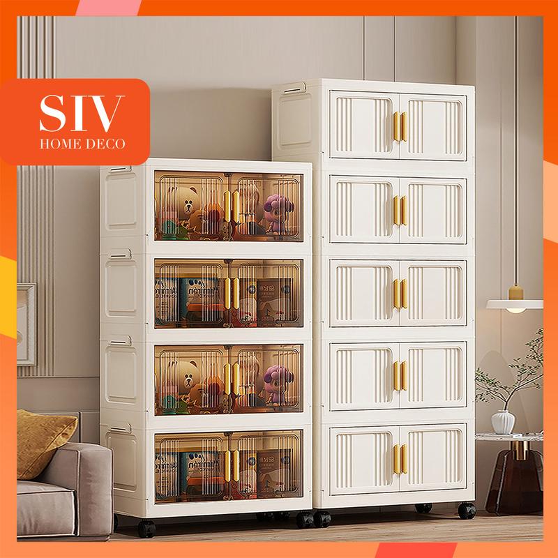 【Rộng 90 CM SIV cửa nam châm trong suốt cao cấp vàng kem tủ nhựa tủ quần áo hộp đựng đồ tủ bếp tủ đựng đồ