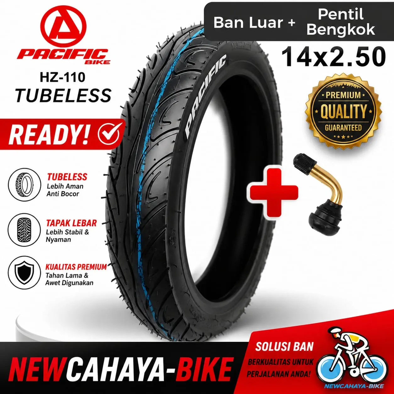 Ban luar sepeda listrik 14 x 2.50 inch Ban Tubeless Exotic dan Pentil Miring Pvr50 high quality