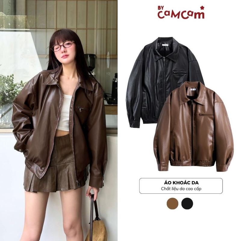  Áo KHOÁC DA TAY DÀI Cao Cấp Phong Cách Retro Cổ Điển Bycamcam Nữ Top Jacket AKHD008 