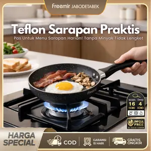 [PROMO] Freemir Teflon 16 cm Batu Granit Alas 3 Ring Single Bottom Hitam Anti Lengket Wajan Penggorengan BEBAS BPA Dapur Panci