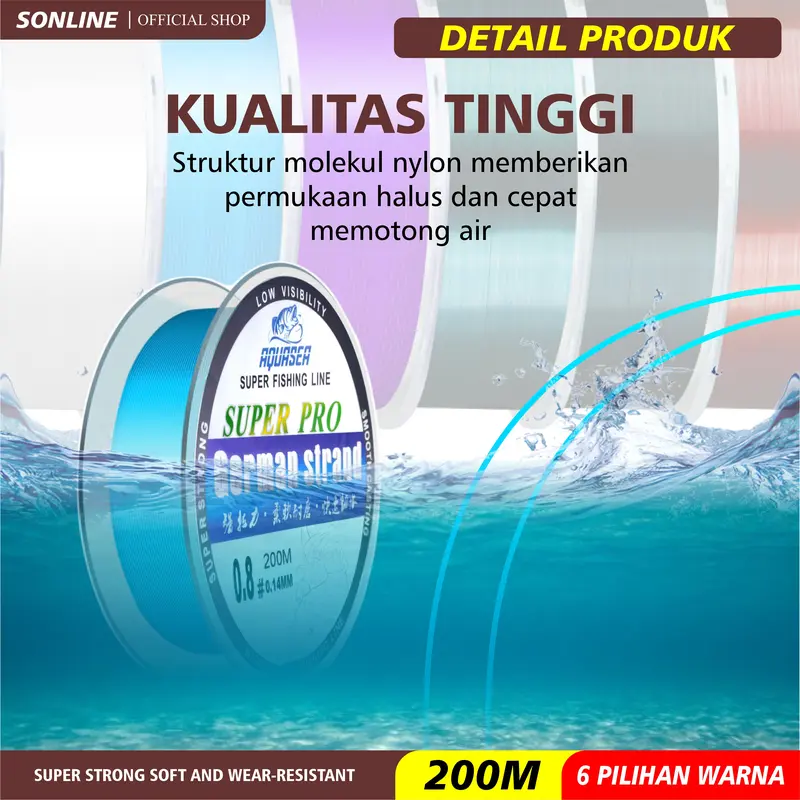 SONLINE Tali Pancing Nilon GERMANY Fishing Line 200m Joran Umpan Reel 5