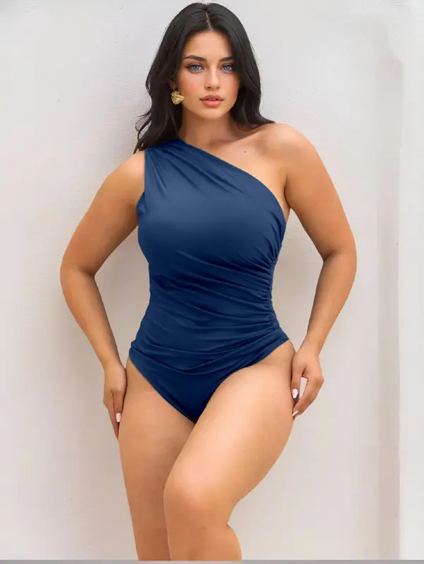 Body Suplex Feminina Plissado Mula Manca Regata Com Forro Um Ombro Tecido Grosso Tendencia Novidade Primavera