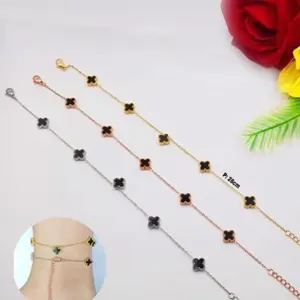 Gelang Kaki Wanita Titanium Bunga Clover Bolak Balik 9mm Anti Karat