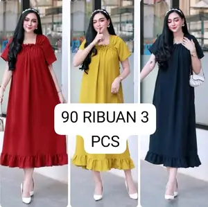 Paket Hemat 3pcs Daster fuji bahan Cringkle Airflow Homedress Kekinian Wanita Busui Crinkle Panjang Atasan Kimono