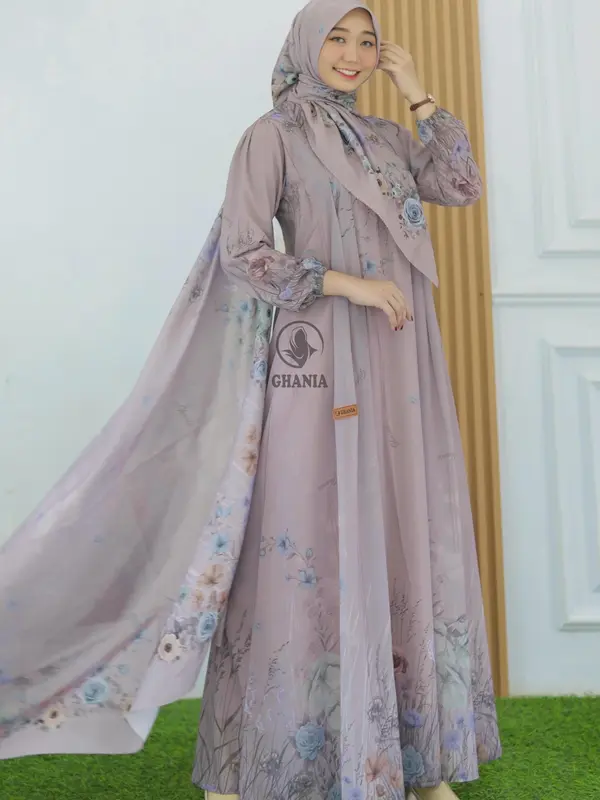 Ghania Cellosia Dress- Putih- lavender- khaky- hitam- maroon 8