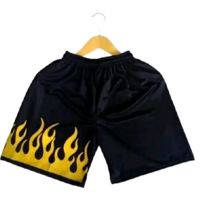 Paket 4 Kaos dan Celana Boxer Motif Api Unisex, Bahan Double Polyester Soft, Sablon Rubber - Panjang, Katun 6