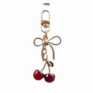 RUBY - GANTUNGAN KUNCI CHERRY GOLD MEWAH - ECER - Bisa buat gantungan tas