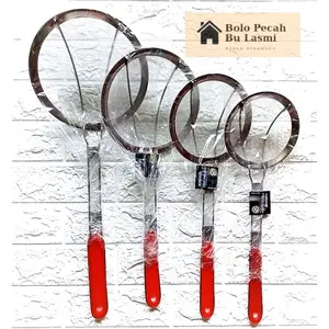 SARINGAN MINYAK STAINLESS GAGANG MERAH / Saringan Ampas Minyak Anti Panas / Saringan Minyak / Serok Gorengan