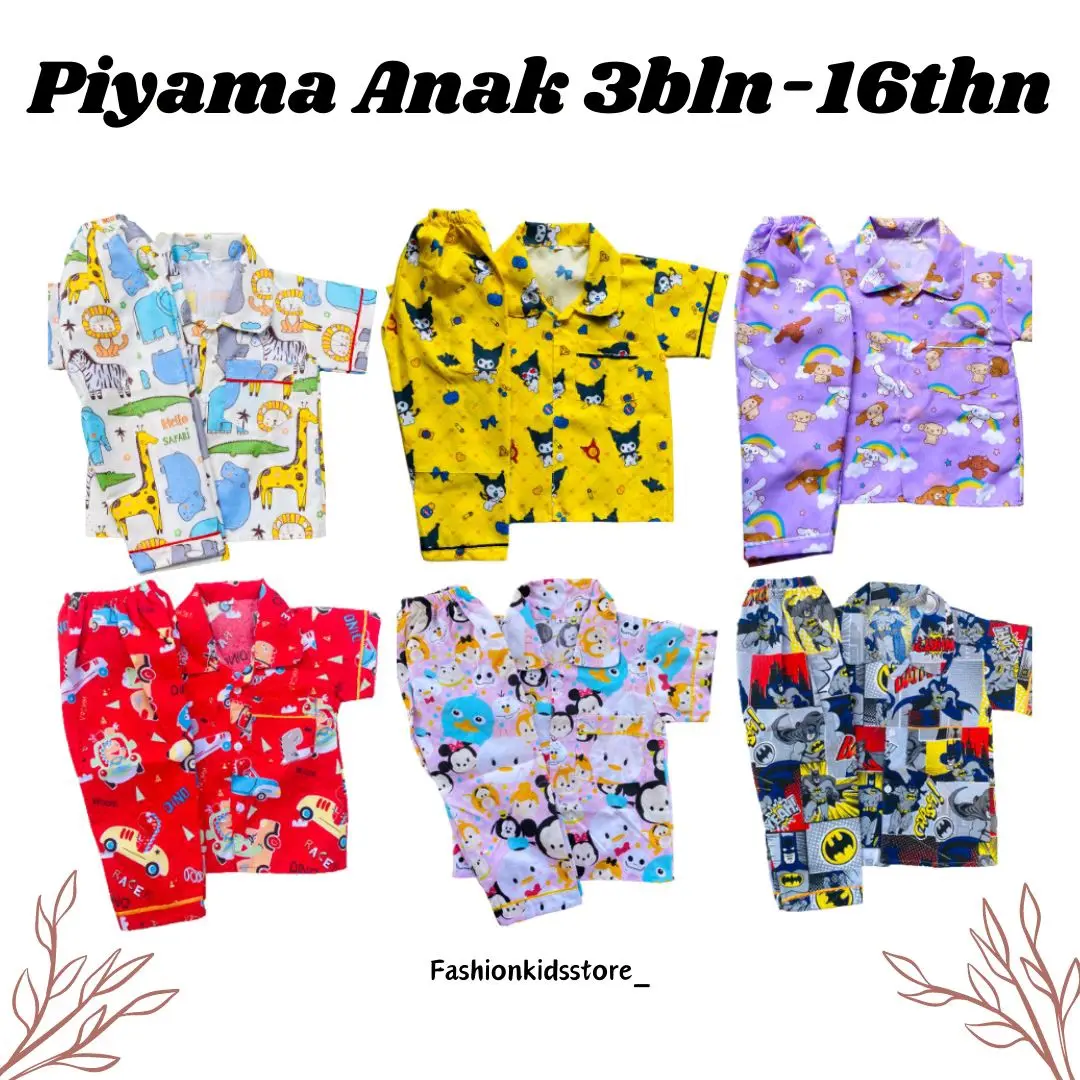 Setelan baju tidur anak bayi 3bulan sampai remaja 16tahun/piyama polimicro/baju tidur anak Fashion Katun Merah