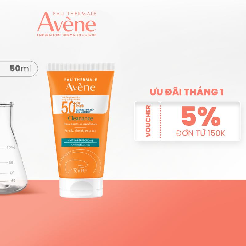   Date 2.2026  Kem chống nắng cho da dầu mụn Eau Thermale Avène CLEANANCE SPF50+ giúp bảo vệ da khỏi tia UVA UVB ánh sáng xanh 50ml 