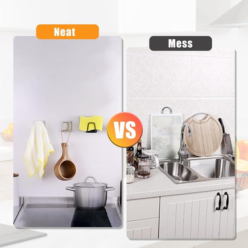 Giá Đỡ Miếng Bọt Biển Dính Bồn Rửa Nhà Bếp, Giá Để Đồ Phụ Kiện Móc Treo Máy Chà Sàn Bằng Thép Không Gỉ 1