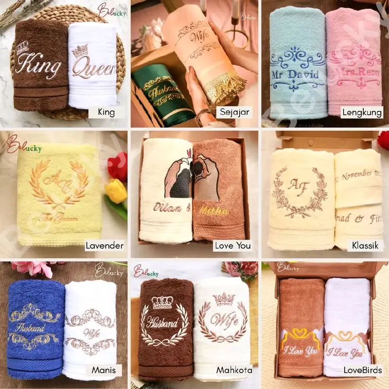Handuk dan Kimono Bordir Premium Kado Pernikahan Seserahan Wedding Hampers- DUO SET 6