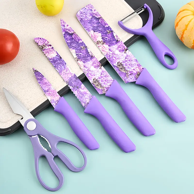 Pisau Dapur Set 6in1 Motif Bunga/ Pisau Serbaguna/ Set Pisau Dapur Murah Lengkap 6Pcs Kitchenware Knife 1