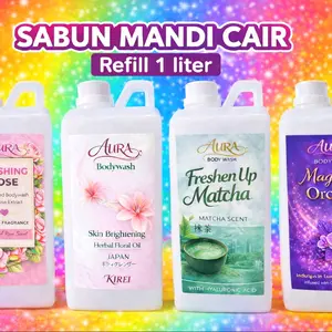 Aura sabun mandi Cair 1 liter Refill aroma greentea Orchid rose KIREI wangi tahan lama melembabkan kulit
