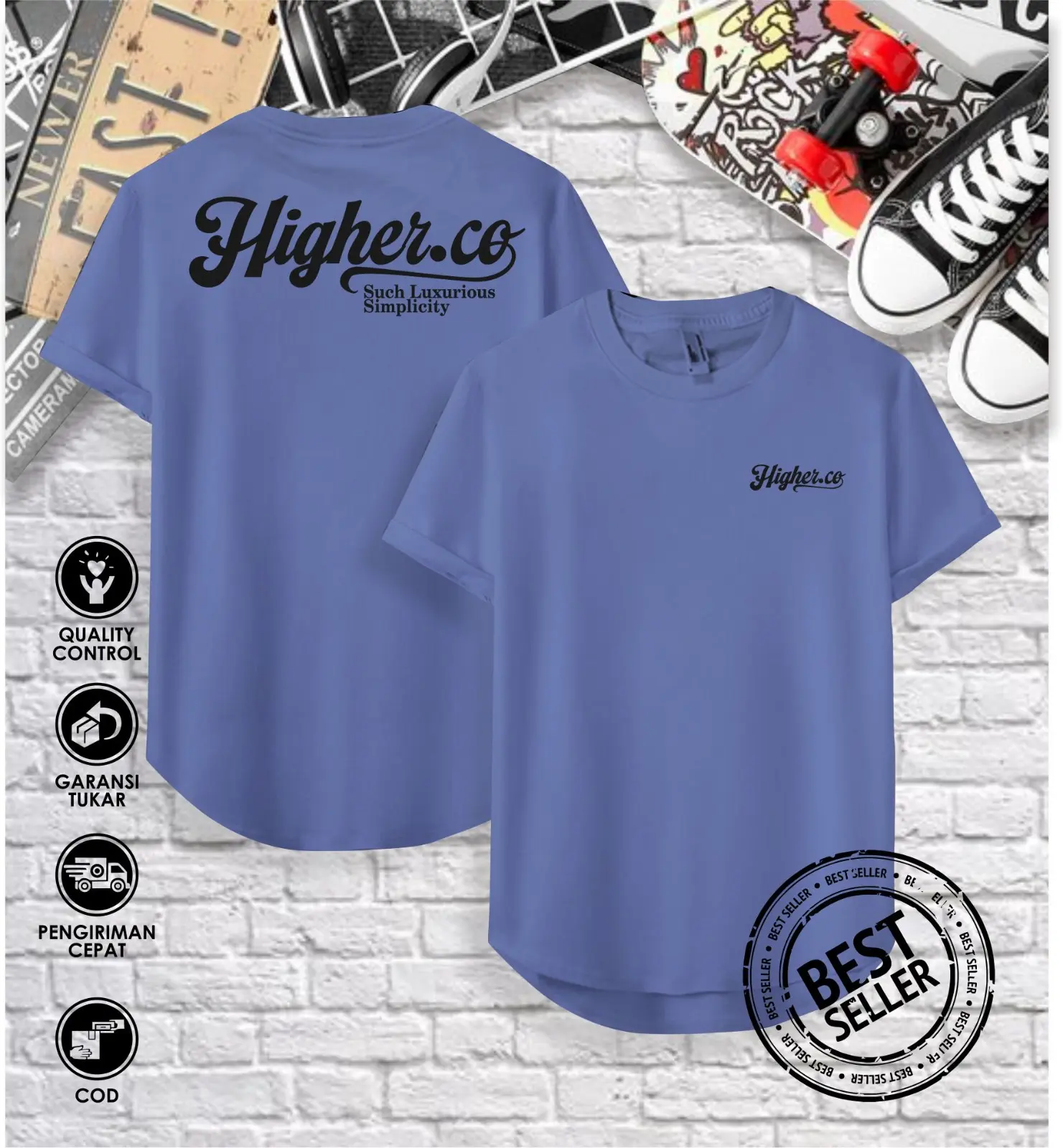 Kaos distro pria semi oval cotton combad 24s terlaris HIGHER.Cloth murah