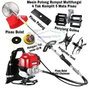 Mesin Potong Rumput 4 Tak Multifungsi GX-31 Komplit Penyiang Gulma Kebun+ Penggembur Tanah +Pisau Senar potong rumput+ Pisau bulat+ Pisau Palang 5 Mata Pisau  5 IN 1