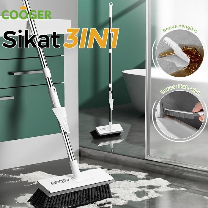 Gambar [ LIVE Exclusive ] freemirxCOOGER Sikat WC Kamar Mandi 3IN1 Brush Gagang Alat Wiper Pembersih Lantai Dengan Scraper & Wiper Multifungsi untuk Membersihkan Sudut Dan Kaca Silikon Bergaris Durable Kitchen Bristle Tebal Kokoh Warna Putih - Putih dari COOGER Indonesia Kab. Bekasi Tokopedia