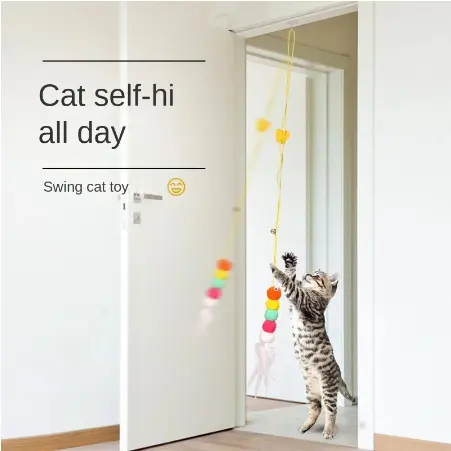 Pet Interacitve Swing Toy Dog Door Hanging Toy Feather Caterpillar Teaser Toy Cat Chasing Toy