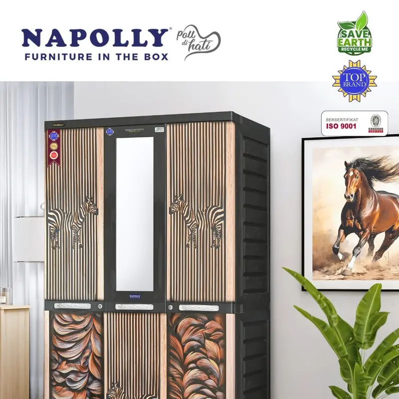 NAPOLLY Lemari Gantungan + Cermin | Lemari Napolly 3 Pintu iCBC 388 C iON EIGHT KUDA GANGNAM Plastik Furniture 3