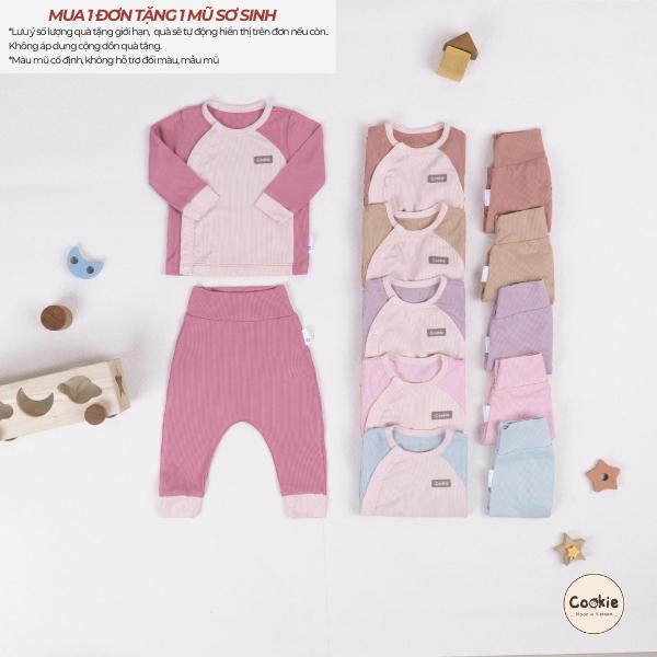 Cookie Bộ Quần Áo Sơ Sinh Cookie Cài Lệch Phối Thân Cho bé Từ Newborn Đến 9 Tháng Chất Liệu Tăm Lạnh bososinh quanao tresosinh body tet