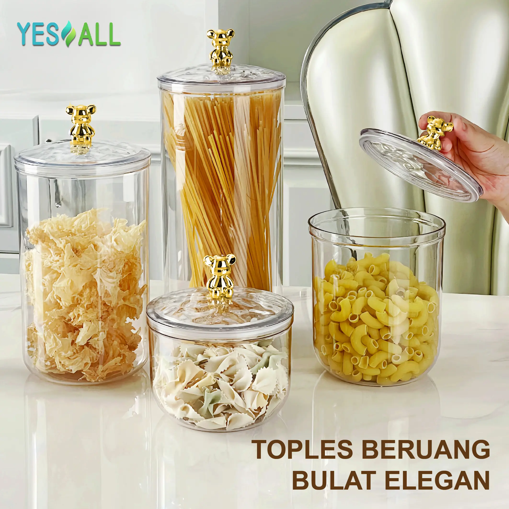 YESALL Toples Beruang Serbaguna Plastik Bulat Transparan Aesthetic Toples Bumbu Dapur Toples Makanan Toples Cemilan Toples Snack Toples Kue Lebaran Toples Kue Kering Toples Permen Wadah Makanan Bumbu Dapur Snack Storage Makanan Tempat Bumbu Food Jar