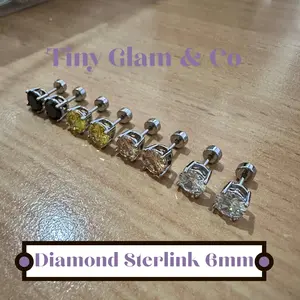 (Sepasang) Anting Tindik Titanium Diamond Sterlink Silver Cowok Cewek - Tiny Glam & Co