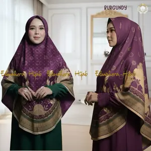 JUMBO - Hijab Bergo Motif Bunga Khaira Printing Terbaru | Jilbab Instan Jersey Premium Hitam Panjang Muslim Kerudung Pad Syari Khimar Segi Empat