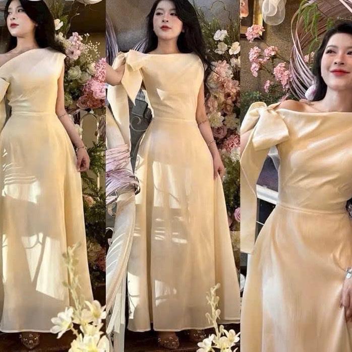   Xu Hướng  Đầm Tiệc Bigsize DTD Lệch Vai Thắt Nơ Bigsize 60 đến 90ký Dáng Dài Có màu Đen Kem Để Đi Tiệc Hoặc Đi Chơi 