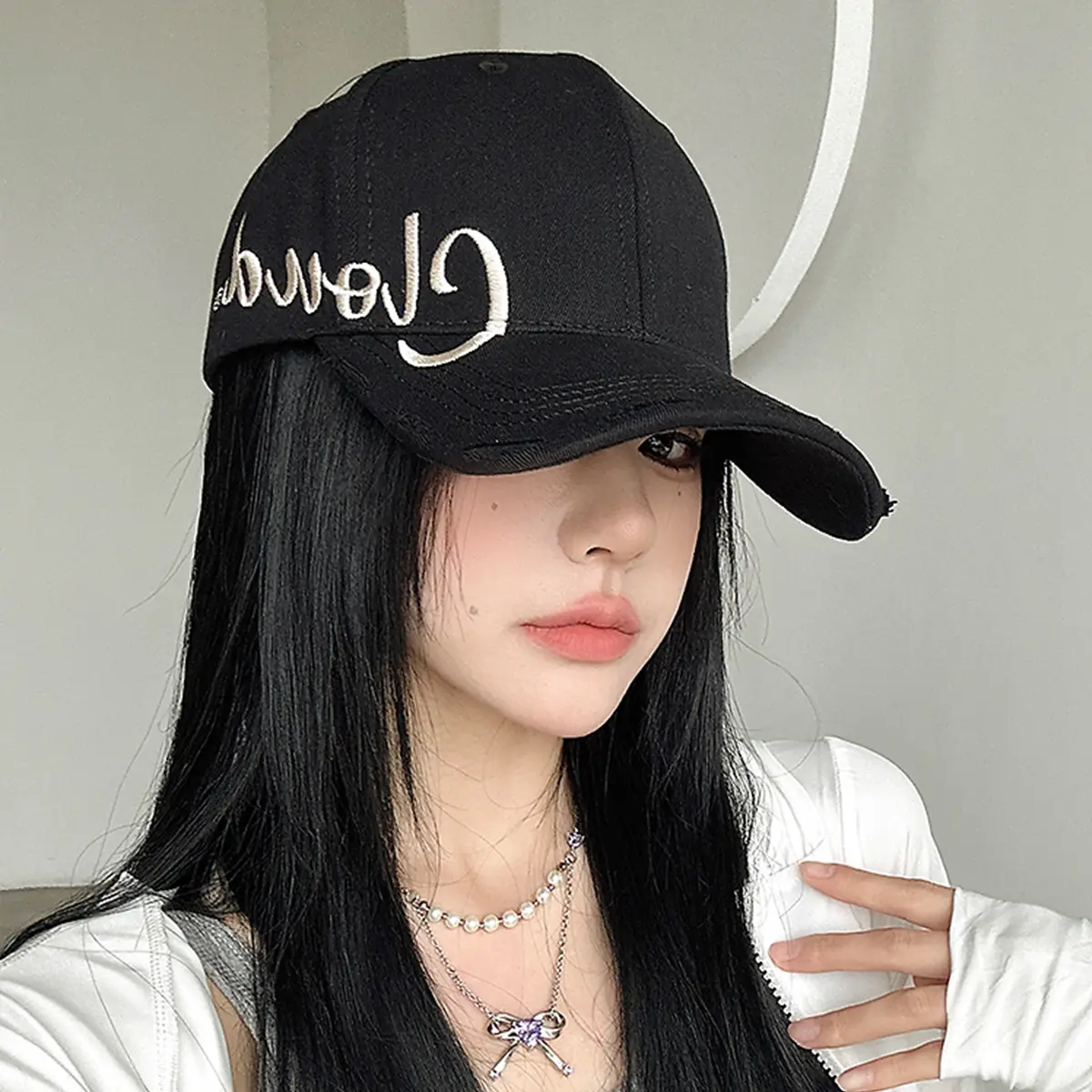 Mũ Thể Thao, Đầu To, Dành Cho Phụ Nữ Và Nam Giới, Thêu Dễ Phối Đồ Mũ Bóng Chày, Đi Chơi Ngoài Trời, Che Nắng, Có Thể Điều Chỉnh, Phong Cách Hip-Hop, Chữ Đám Mây Hardtop Vành Mở Rộng, Vòng Đầu Lớn, Hàng Mới Về